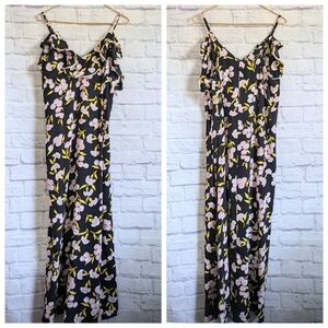 Marni Floral Silk Maxi Dress 10 Black Pink Yellow Ruffle Strappy Summer Bohemian